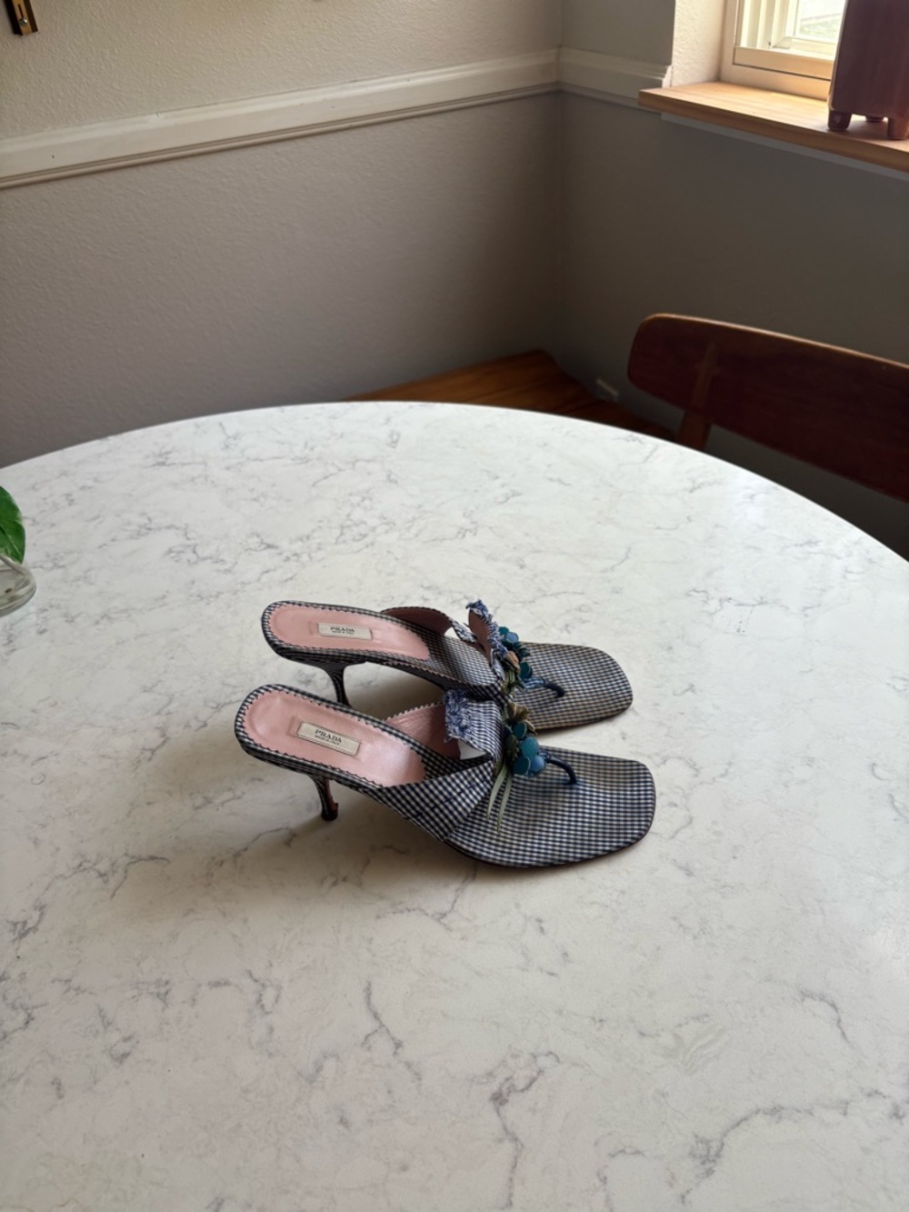 Vintage Prada Embellished Blue Checked Slide Sandals 38.5 - Picture 10 of 13